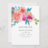 Coral and Fandango Floral Wedding Foto Save The Date (Vorderseite)