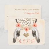 Coral and Gold Boho Dreamcatcher Wedding RSVP Card Karte (Vorne/Hinten)