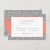 Coral and Gray Damask Wedding UAWG RSVP Karte (Vorne/Hinten)