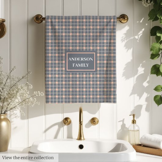 Coral and Grey Bath Towels Modern Custom Name Badhandtuch Set