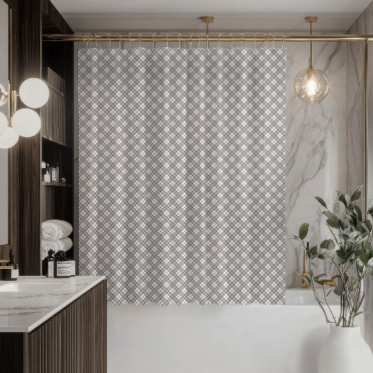Coral and Grey Tartan Curtain Sleek Bathroom Look Duschvorhang