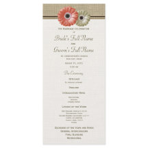 Coral and Ivory Gerbera Daisy Wedding Program