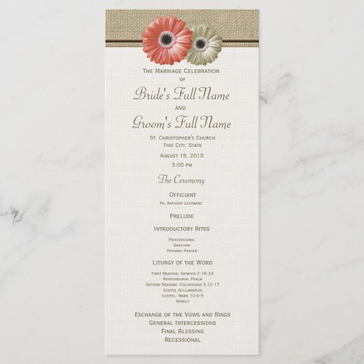 Coral and Ivory Gerbera Daisy Wedding Program Programm (Vorderseite)