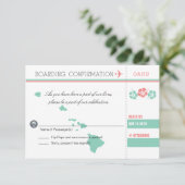 Coral and Mint OAHU Wedding RSVP Boarding Pass (Stehend Vorderseite)