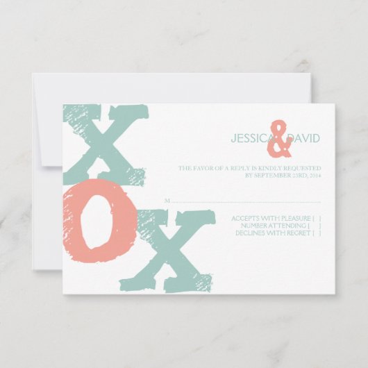 Coral and Mint XOX Wedding RSVP (Vorderseite)