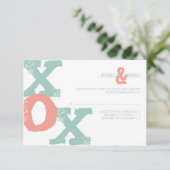 Coral and Mint XOX Wedding RSVP Karte (Stehend Vorderseite)