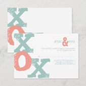 Coral and Mint XOX Wedding RSVP Karte (Vorne/Hinten)