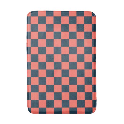 Coral and navy checkerboard pattern badematte (Vorderseite Vertikal)