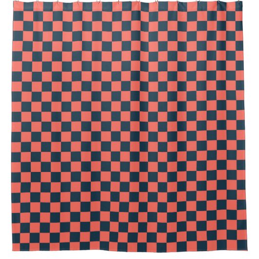 Coral and navy checkerboard pattern duschvorhang (Vorderseite)