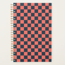 Coral and navy checkerboard pattern planer