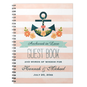 Coral and Navy Nautical Anchor Wedding Guest Book Notizblock