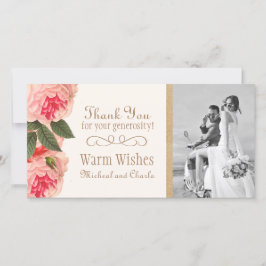 Coral and Pink Peonies Vielen Dank Foto Card (4x8) Dankeskarte