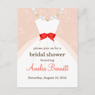 Coral and Taupe Damask Bridal Dusche Einladung