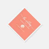 Coral and White Seashell Beach Wedding Serviette (Ecke)