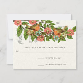 Coral Apple Aqua Vintage Vögel Einladung Hochzeit