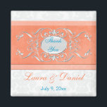 Coral, Aqua, and Gray Damask Wedding Favor Magnet<br><div class="desc">This coral,  aqua,  white,  and gray damask wedding favor thank you magnet matches the wedding einladung and other items shown below. If you rquire any other matching products,  please email niteowlstudio@gmail.com</div>