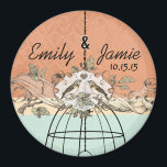Coral & Aqua Bird Cage Wedding Scroll Magnet<br><div class="desc">Mehr Vogelkäferhochzeiten</div>