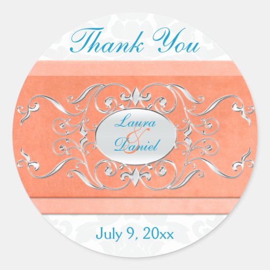 Coral, Aqua und Gray 1,5" Runde Danke Sticker (Vorderseite)