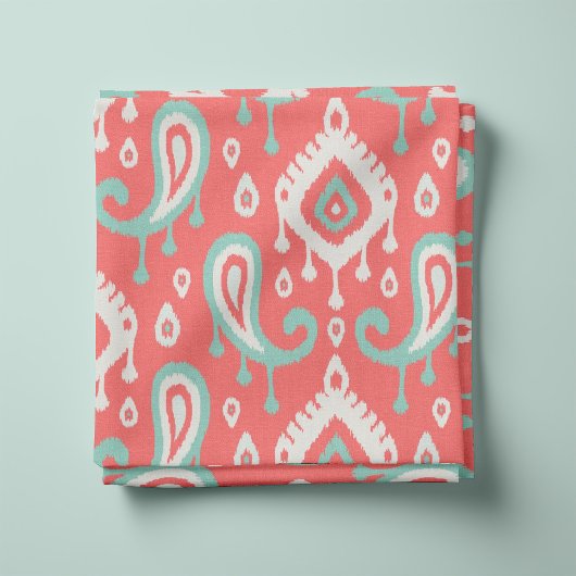 Coral Aqua und Mint Ikat Paisley Stoff