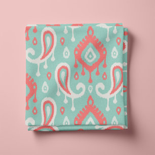 Coral Aqua und Mint Ikat Paisley Stoff