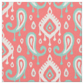 Coral Aqua und Mint Ikat Paisley Stoff (Nahaufnahme)