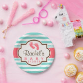 Coral, Aqua & White Stripes Babydusche Pappteller (Party)