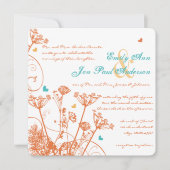 Coral Aqua Yellow Wild Flowers Wedding Invitations Einladung (Vorderseite)