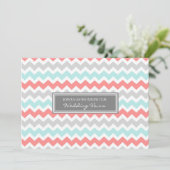 Coral Aqua Zickzack Wedding Vow Erneuerbare Einlad Einladung (Stehend Vorderseite)