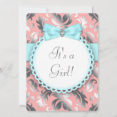 Coral Aquamarin Blue und Gray Baby Girl Dusche Einladung (Vorderseite)