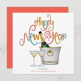 Coral Aquamarin Gold Glitzer Happy New Year Champa Feiertagskarte