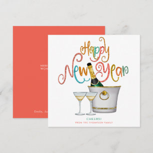 Coral Aquamarin Gold Glitzer Happy New Year Champa Feiertagskarte