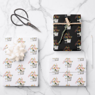 Coral Aquamarin Gold Glitzer Happy New Year Champa Geschenkpapier Set