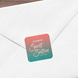 Coral & Aquamarin Gradient Sweet 16 Geburtstag Quadratischer Aufkleber