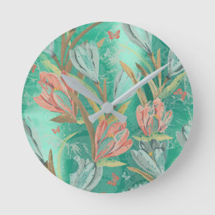 Coral Aquamarin Green Floral Coffe Blue Ivory Butt Runde Wanduhr