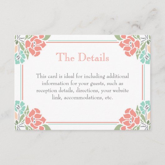 Coral Aquamarin Green Moderne Blumenhochzeit Begleitkarte (Vorderseite)