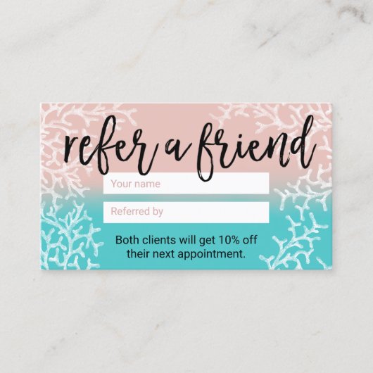 Coral & Aquamarin Makeup Friseur Schönheitssalon W Empfehlungskarte (Vorderseite)