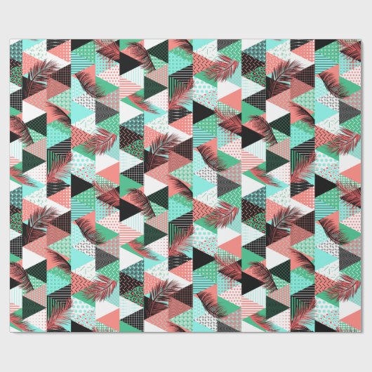 Coral Aquamarin Memphis Style Dreiecke Geschenkpapier (Flach)