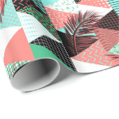 Coral Aquamarin Memphis Style Dreiecke Geschenkpapier (Rolleneckpunkt)
