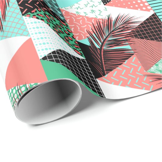 Coral Aquamarin Memphis Style Dreiecke Geschenkpapier (Rolleneckpunkt)