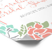 Coral & Aquamarin Modernes Brautparty mit floralen Poster (Ecke)