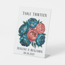Coral Aquamarin Peony Gold Bouquet Wedding Table N Sockelschild