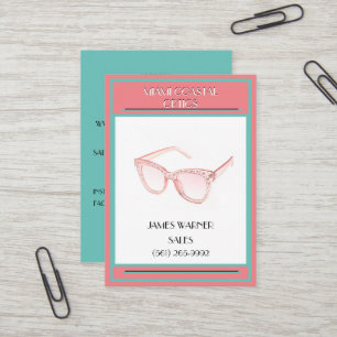 Coral & Aquamarin Retro 80er Miami-Sonnenbrille Visitenkarte