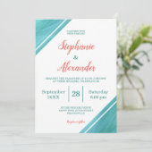 Coral Aquamarin Script Wedding Einladung (Stehend Vorderseite)