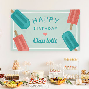 Coral & Aquamarin Summer Popsicle Kindergeburtstag Banner