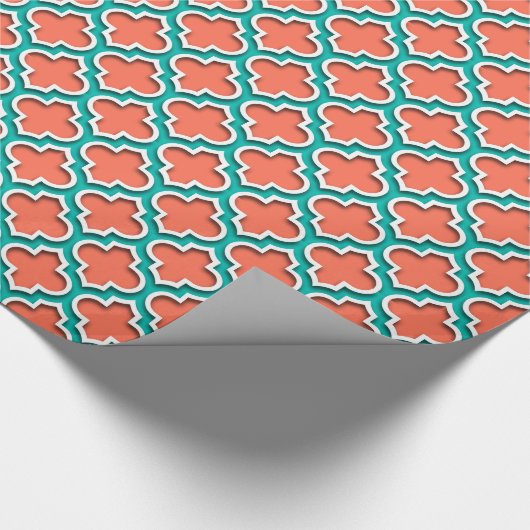 Coral Aquamarin White marokkanisches Quatrefolie # Geschenkpapier (Ecke)