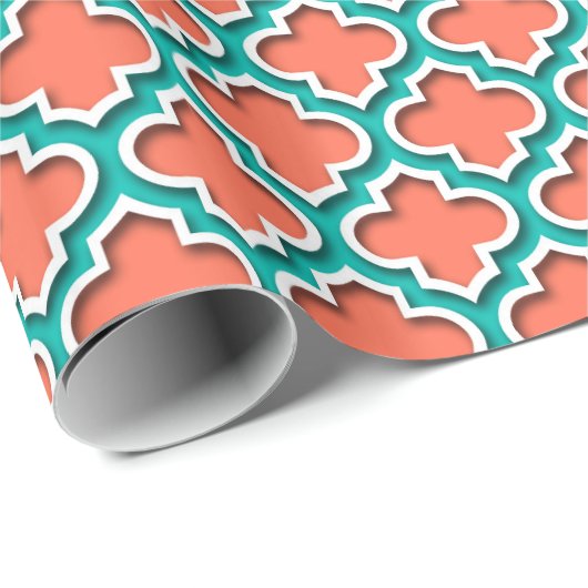 Coral Aquamarin White marokkanisches Quatrefolie # Geschenkpapier (Rolleneckpunkt)