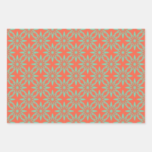Coral Aquamarine Flower Seamless Pattern Geschenkpapier Set (Vorderseite 3)