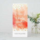 Coral Aquarell, Gold Konfetti Hochzeitsprogramm Programm (Stehend Vorderseite)