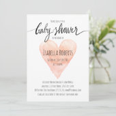 Coral Aquarell Typografie Babydusche Einladung (Stehend Vorderseite)