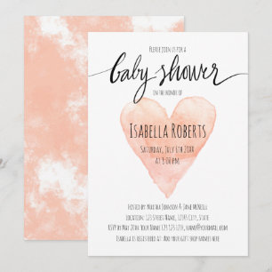 Coral Aquarell Typografie Babydusche Einladung